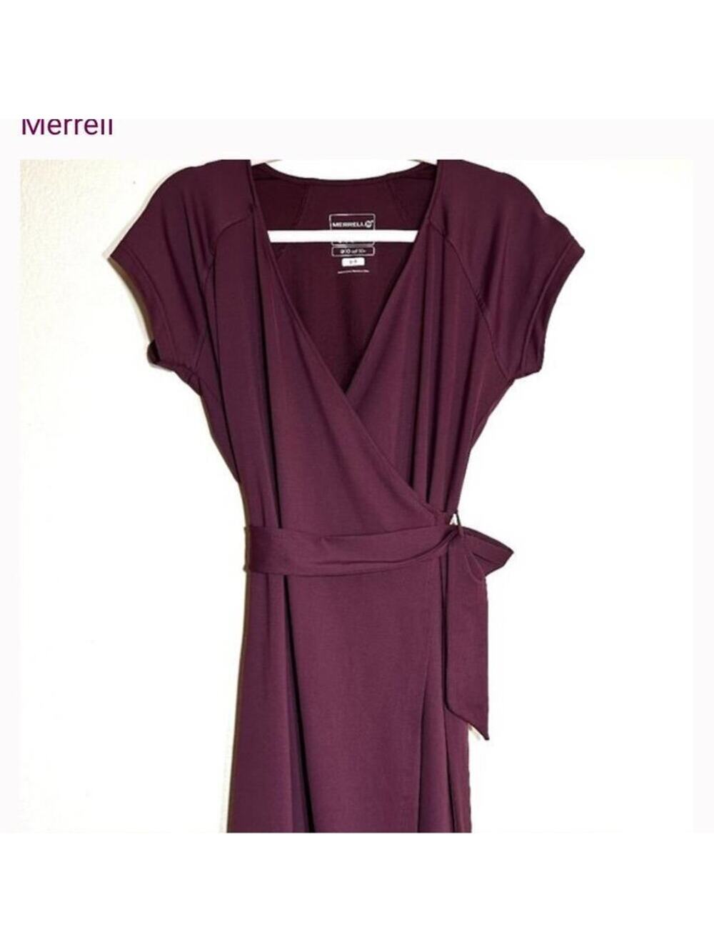MERRELL Wrap Style Stretchy Red Wine Color Dress , Women's size M